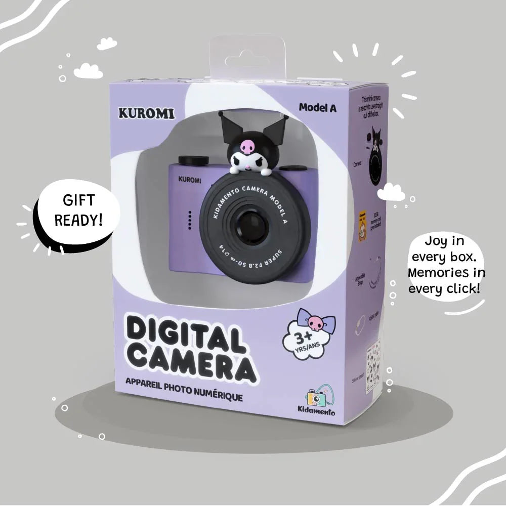 Gift-ready Kuromi kids digital camera Model A in retail box by kiimento.