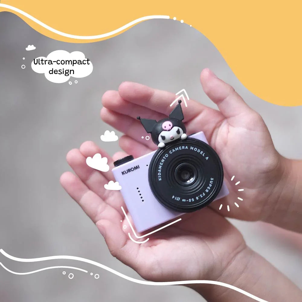Kuromi kids digital camera Model A by kiimento shown in a child’s hands – ultra-compact design.