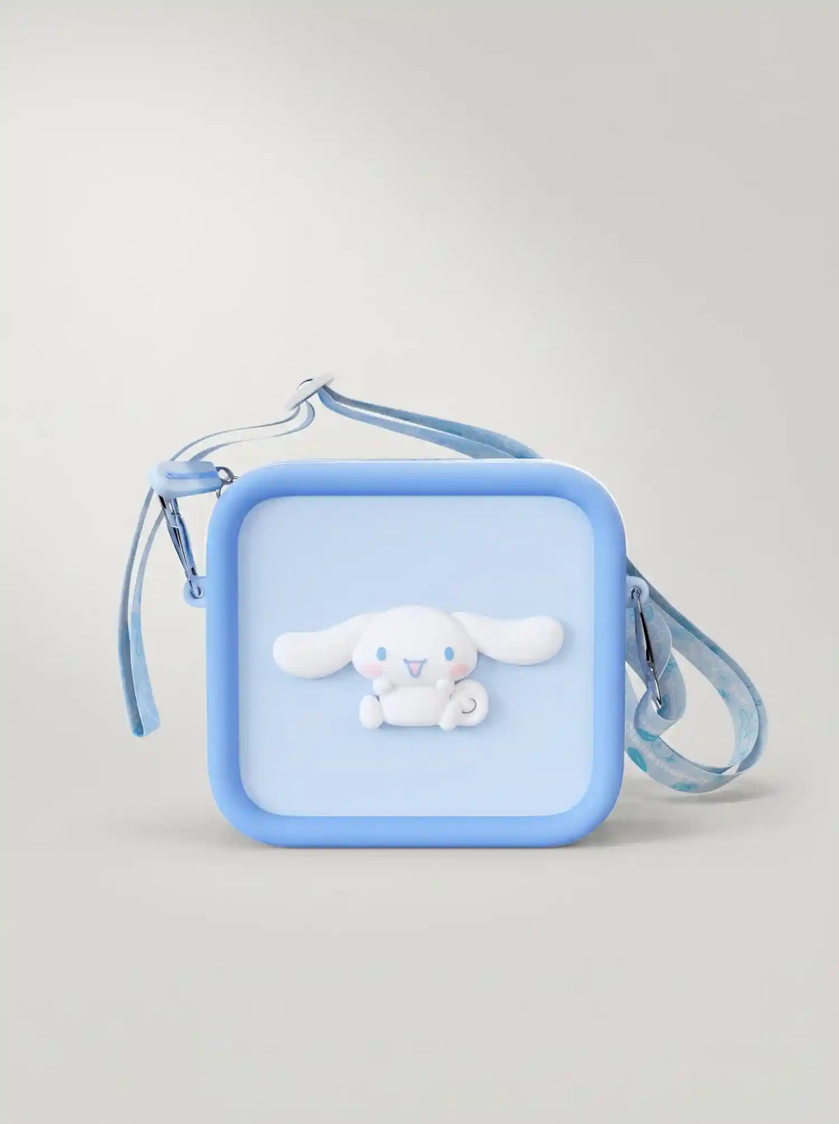 kiimento Sanrio Cinnamoroll Silicone Camera Bag – blue Cinnamoroll 3D charm kids camera bag with adjustable strap