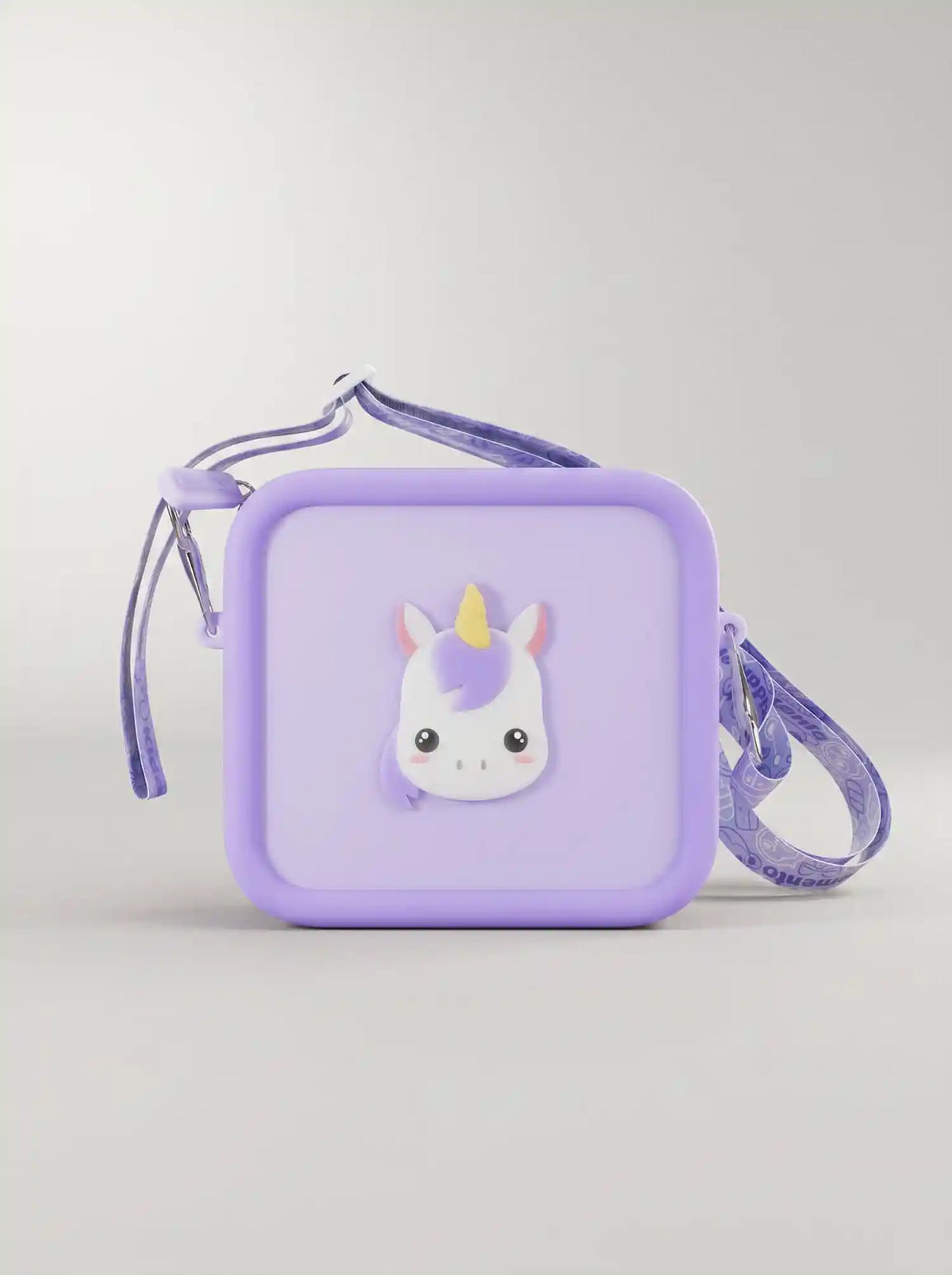 kiimento Purple Unicorn Silicone Camera Bag – purple unicorn-design kids camera bag with adjustable strap