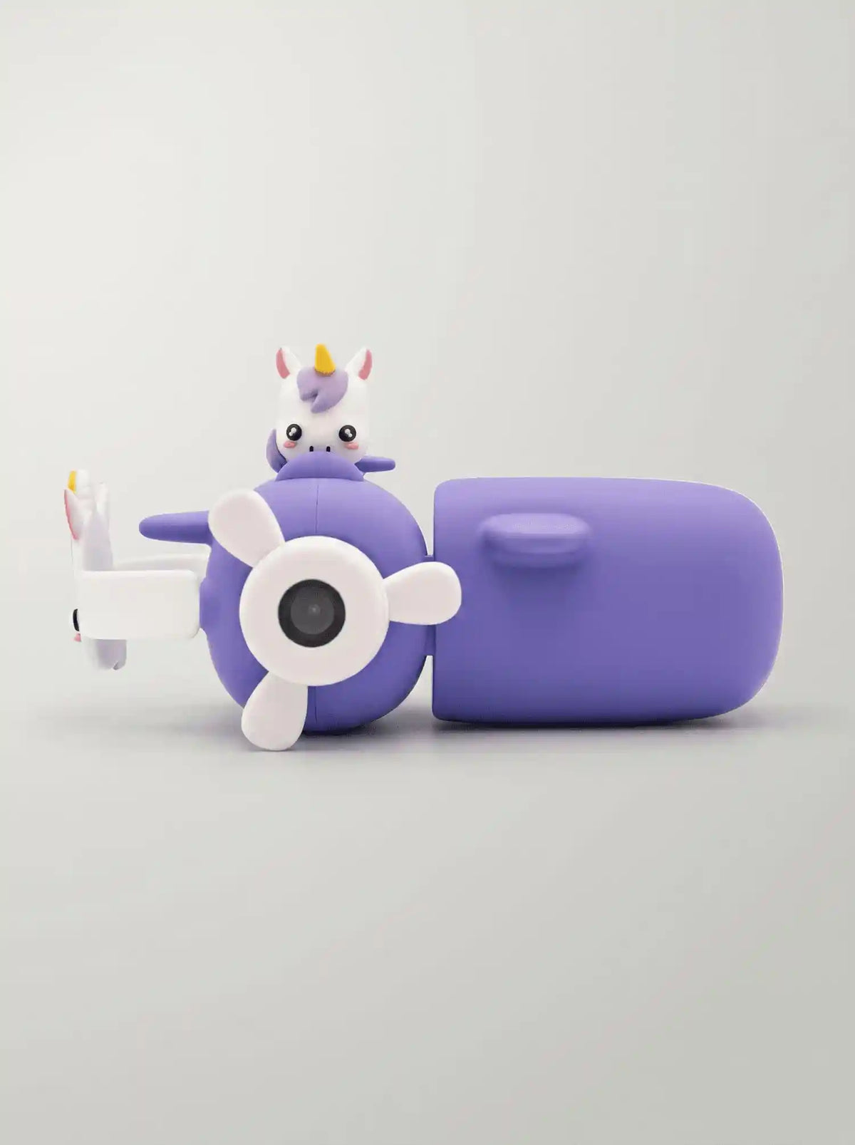 kiimento Unicorn Digital Camera Model V – Iris the Unicorn purple airplane-shaped kids camera with flip screen for ages 3 to 9